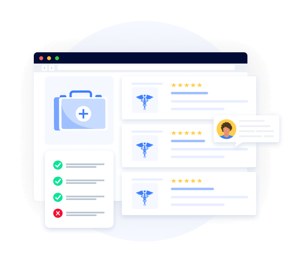 Medical website showing doctor ratings and patient reviews.