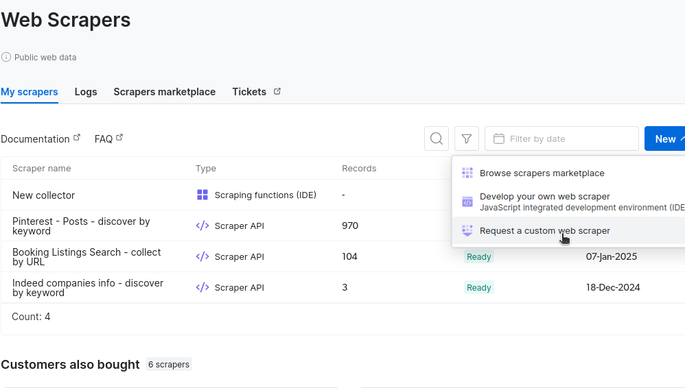 Request custom scraper