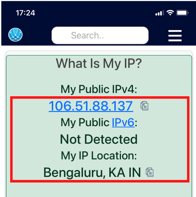 Détails IP montrant IPv4 et emplacement sur le site Web