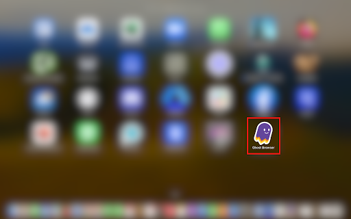 App icons on screen, Ghost Browser highlighted.