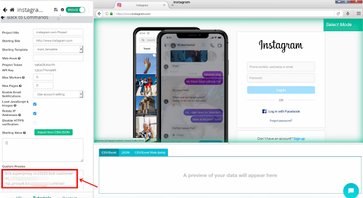 Interface Instagram affichant la conversation utilisateur et la page de connexion.