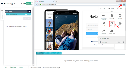 Page Web Instagram avec outil de simulation d'écran de téléphone.
