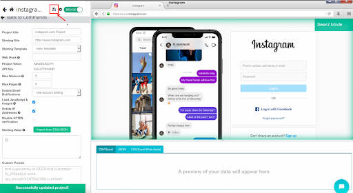 Page de connexion Instagram avec interface de message téléphonique.