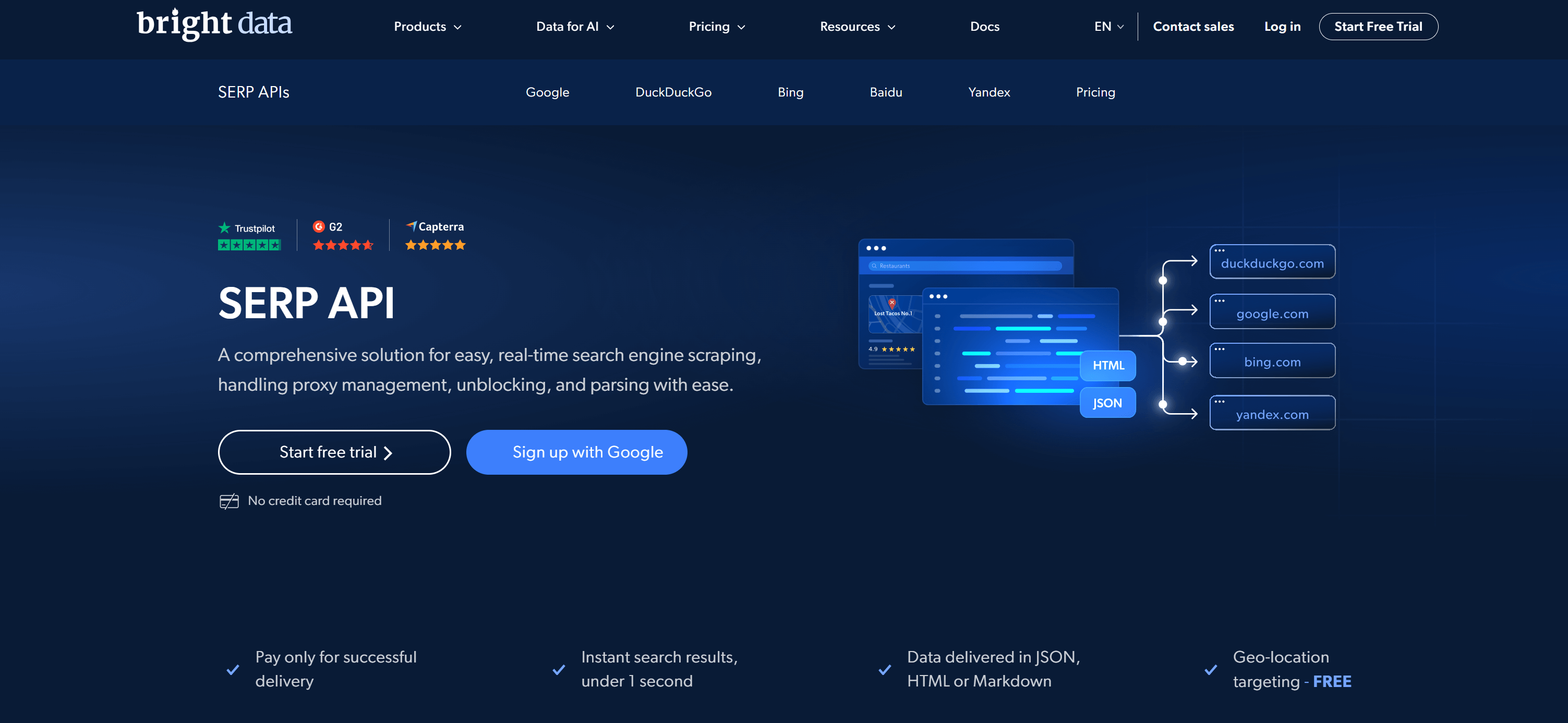 Page de l'API SERP de Bright Data