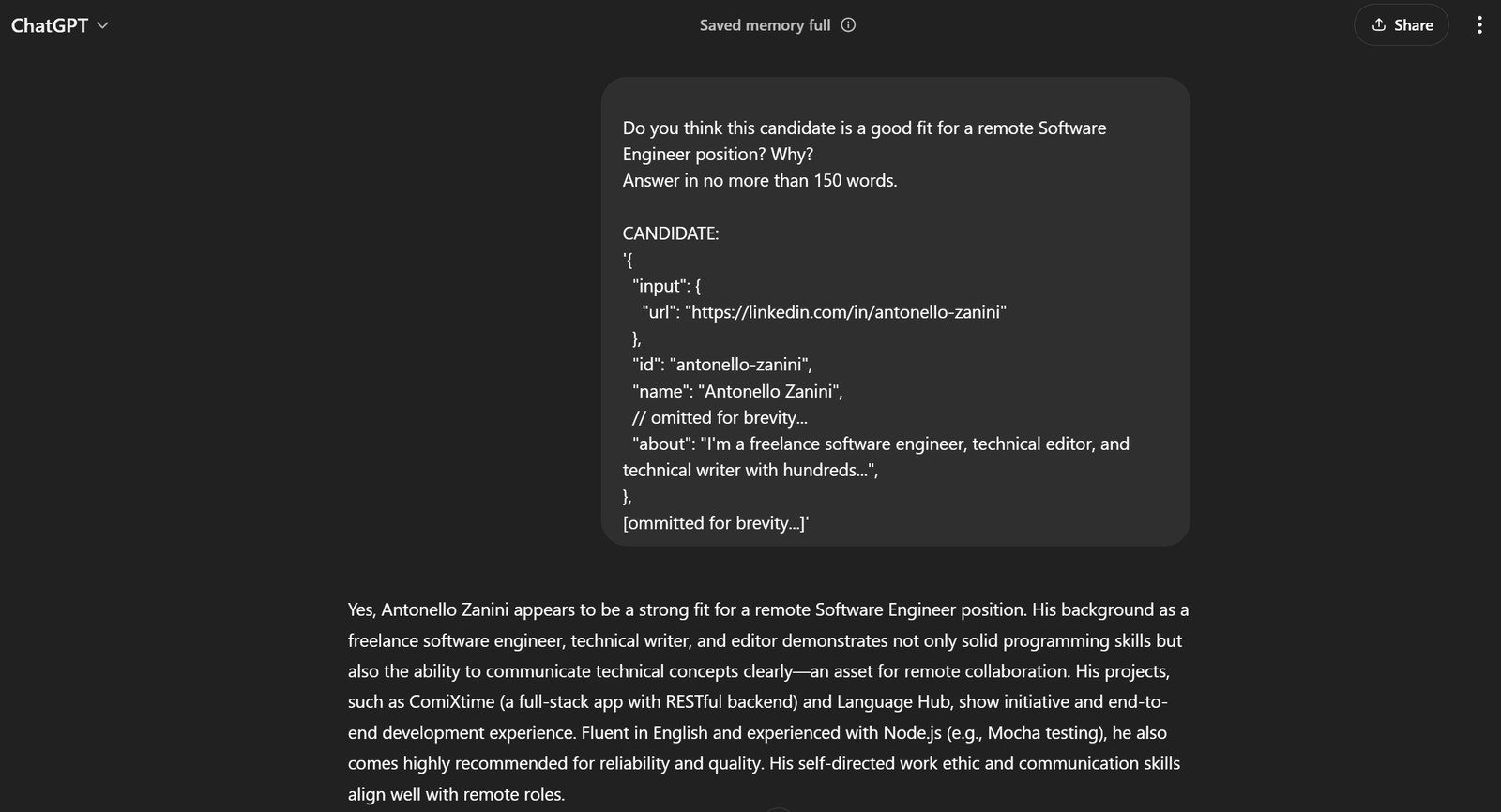Testing the prompt on ChatGPT