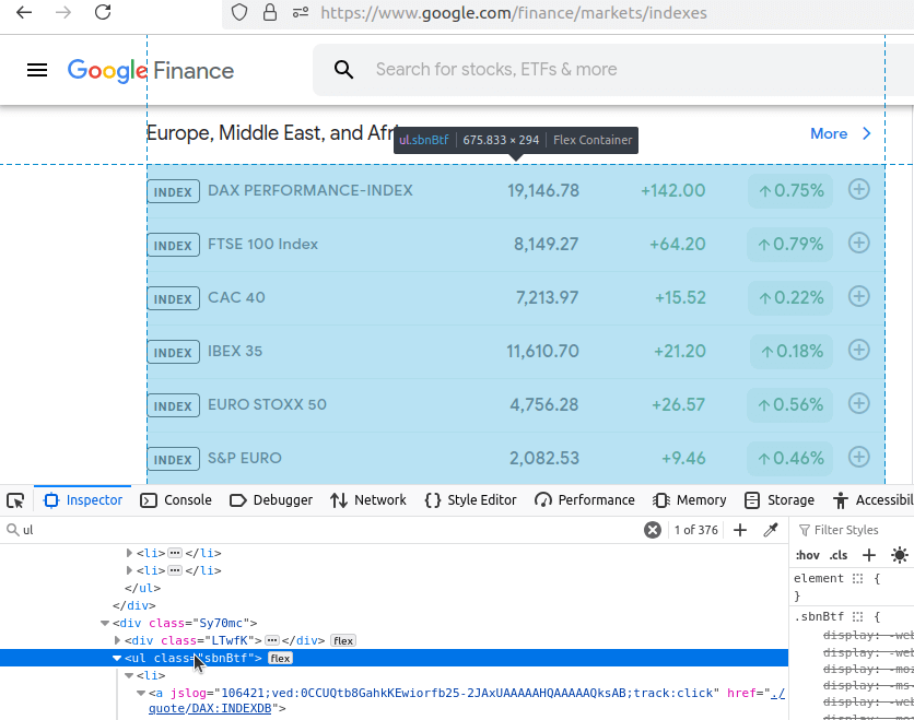 Inspecting the market indexes page 2