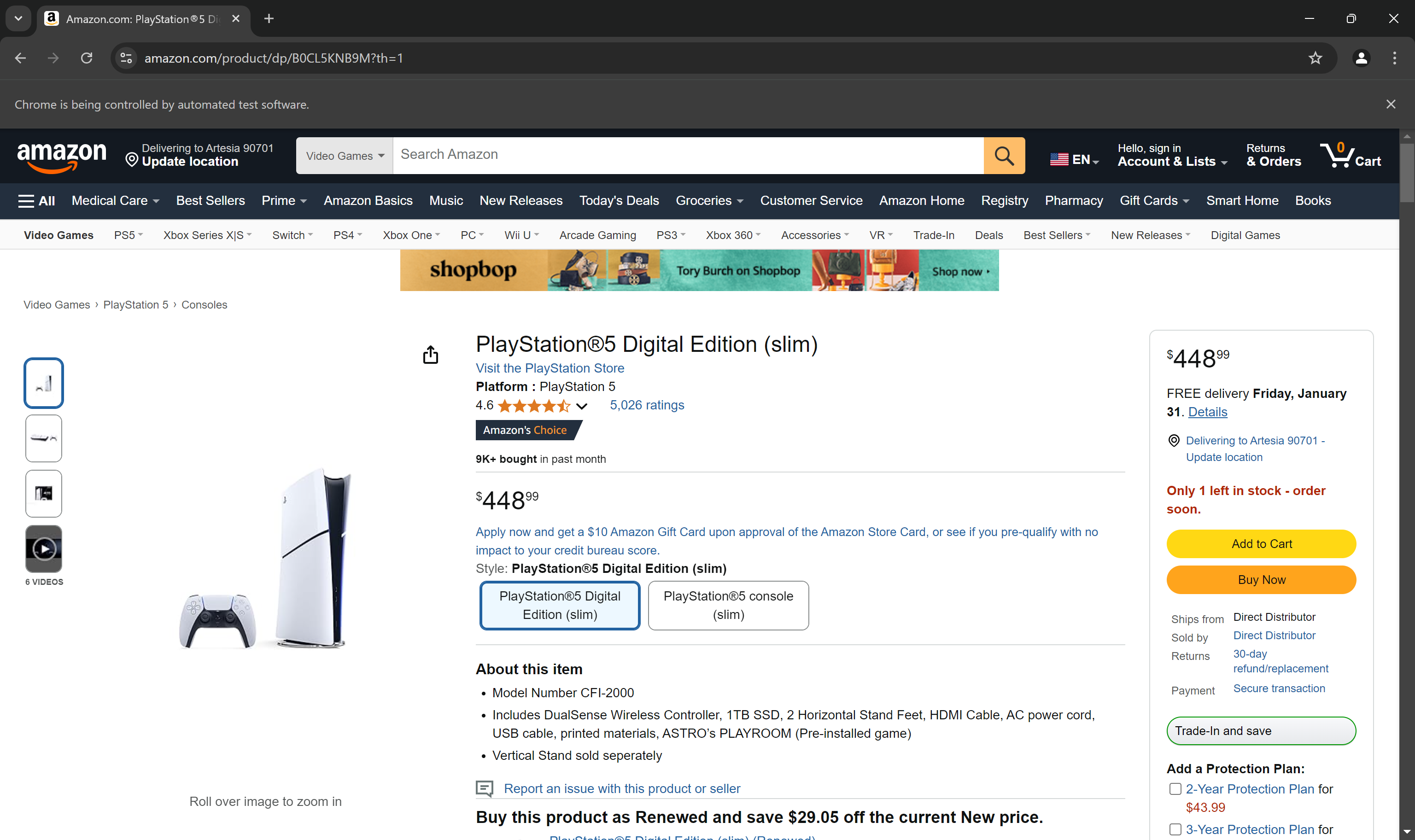 Amazon product page loaded in the browser