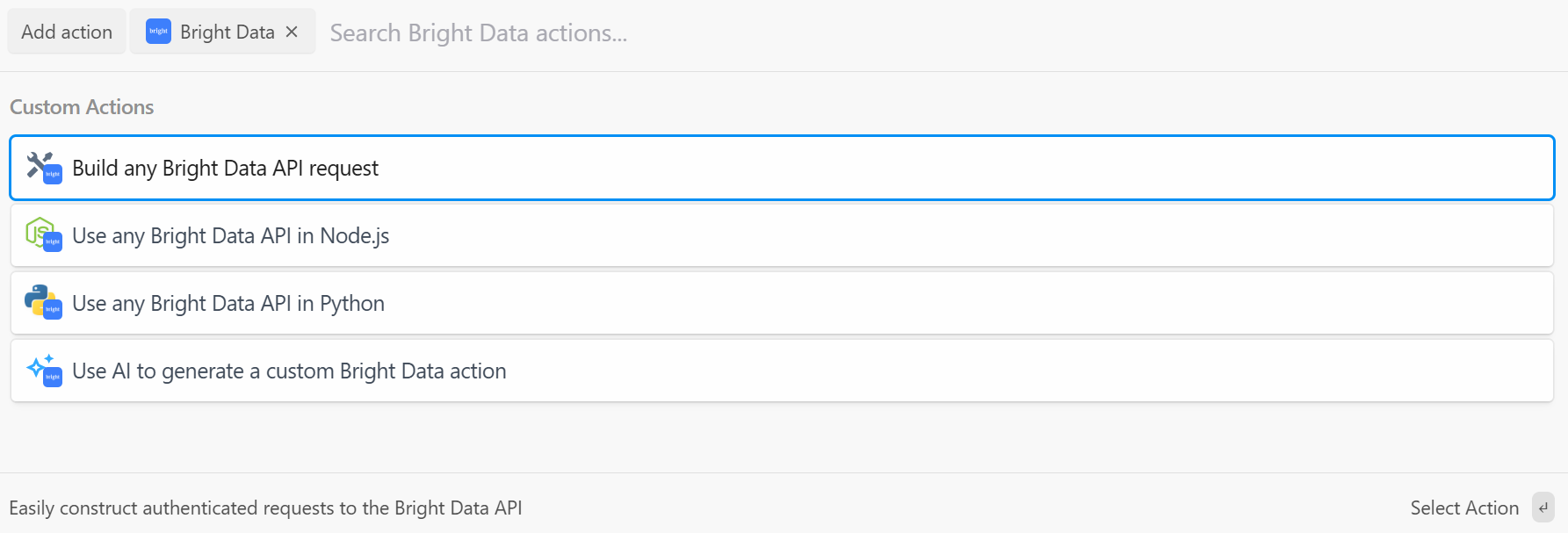 Actions de Bright Data dans Pipedream
