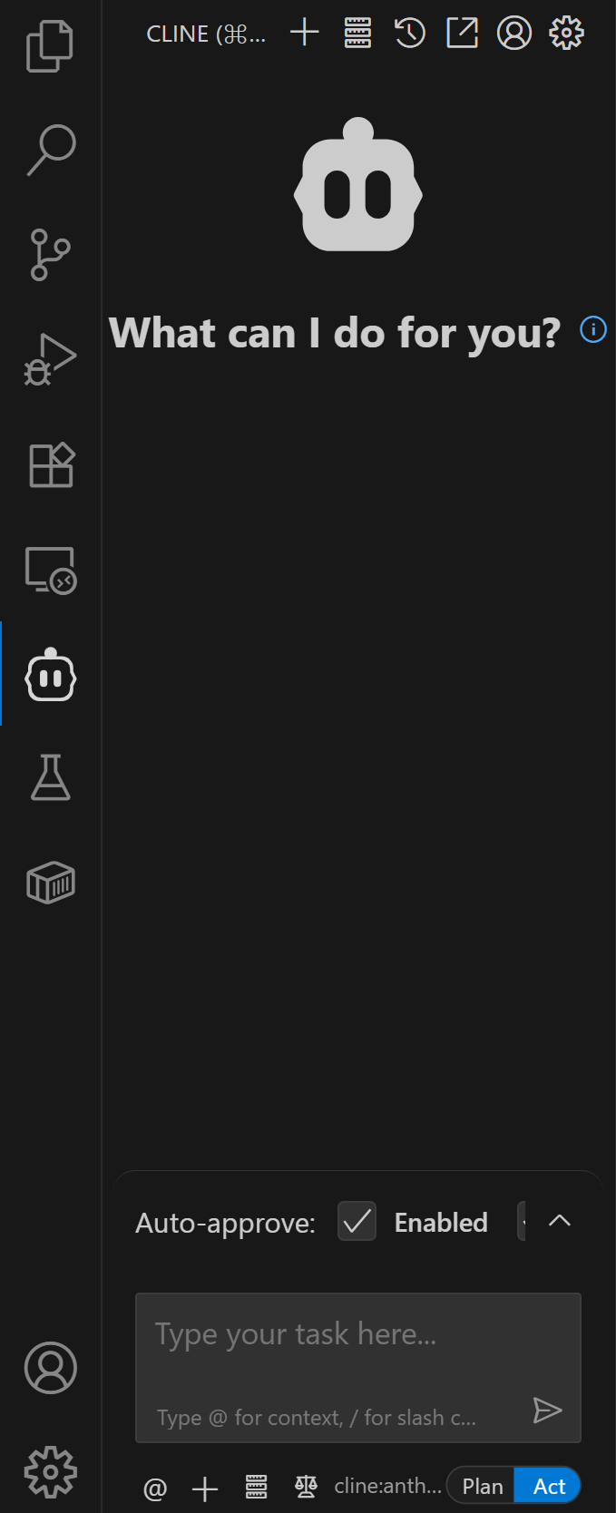 Le panneau d'extension Cline dans VS Code