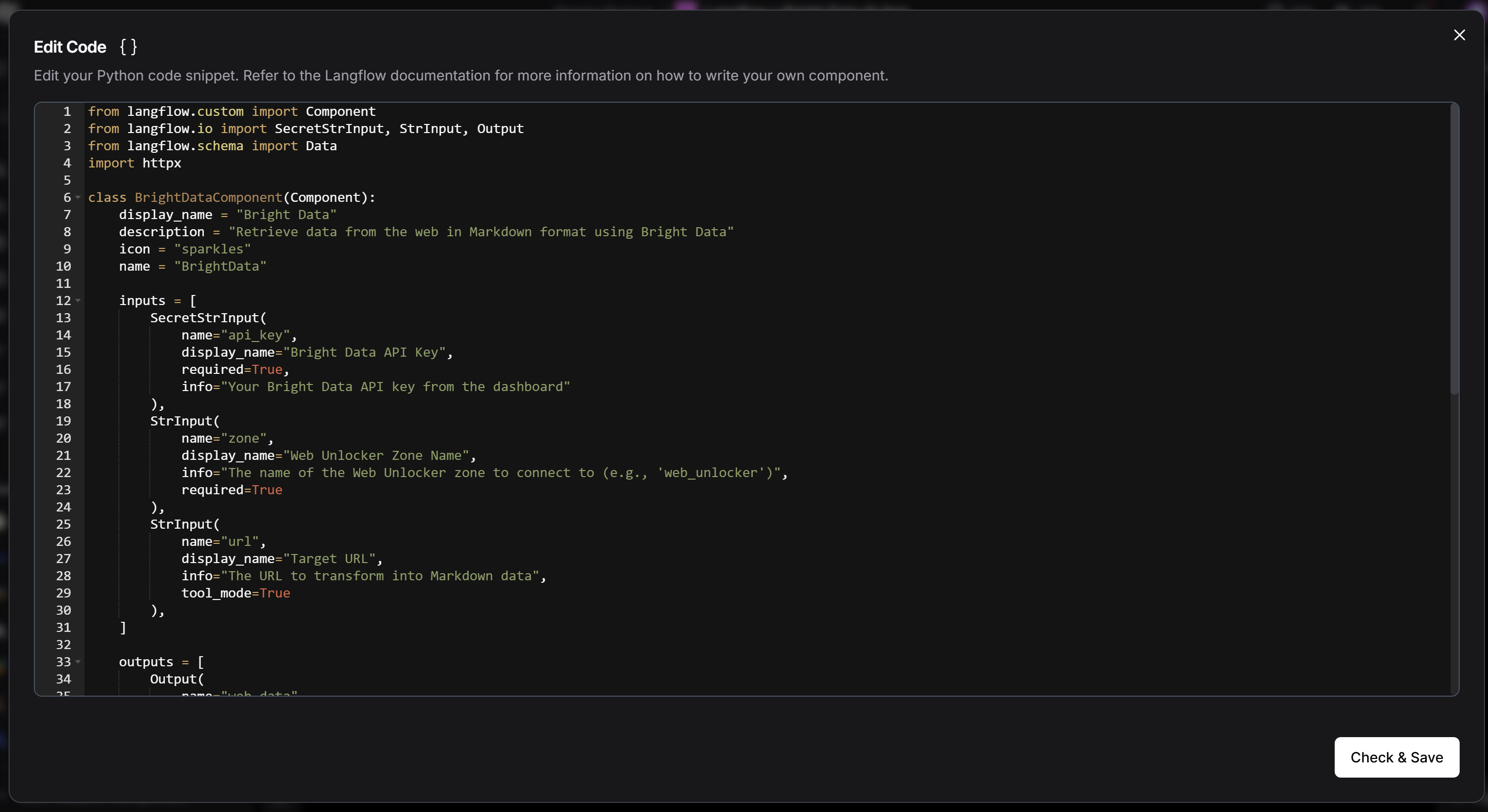 Coller le code du composant BrightDataComponent