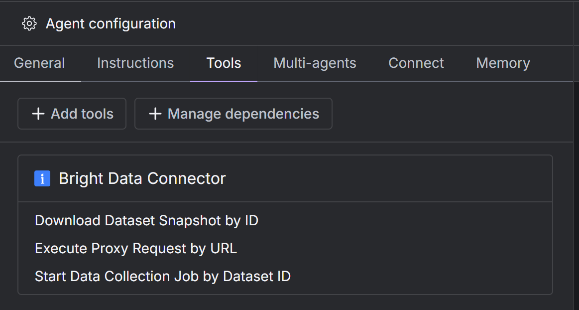 Notez les outils Bright Data configurés