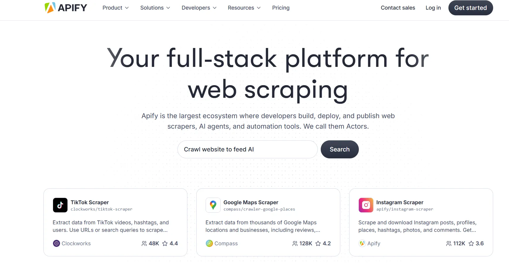 Page principale d'Apify