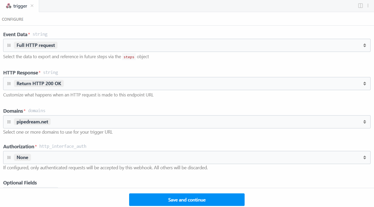 Paramètres du déclencheur Webhook
