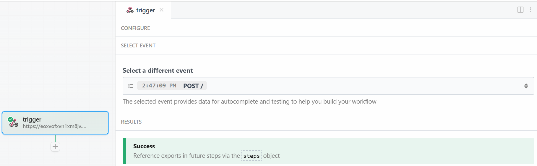 Test réussi du déclencheur webhook