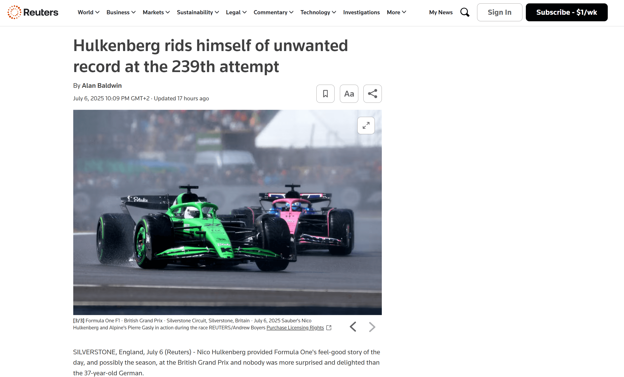 La page cible de Reuters
