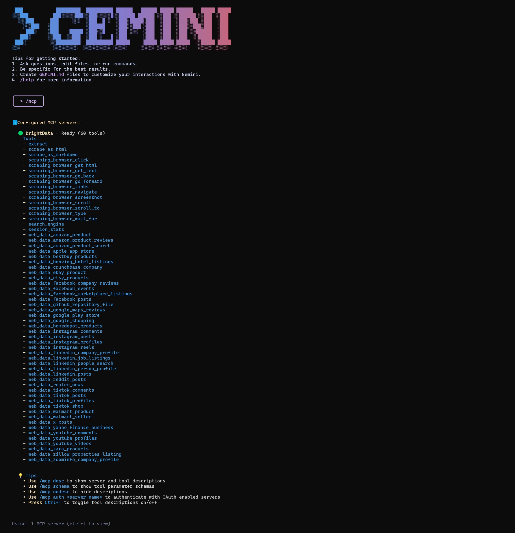 L'intégration du serveur MCP Bright Data Web dans le CLI Gemini