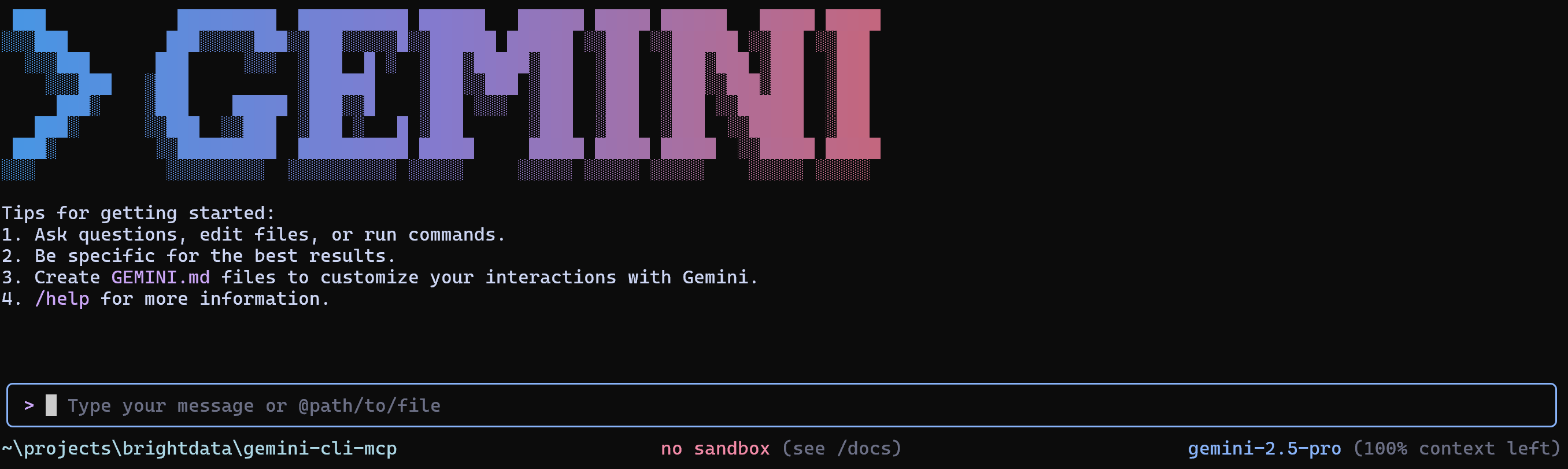 La vue de l'invite CLI de Gemini