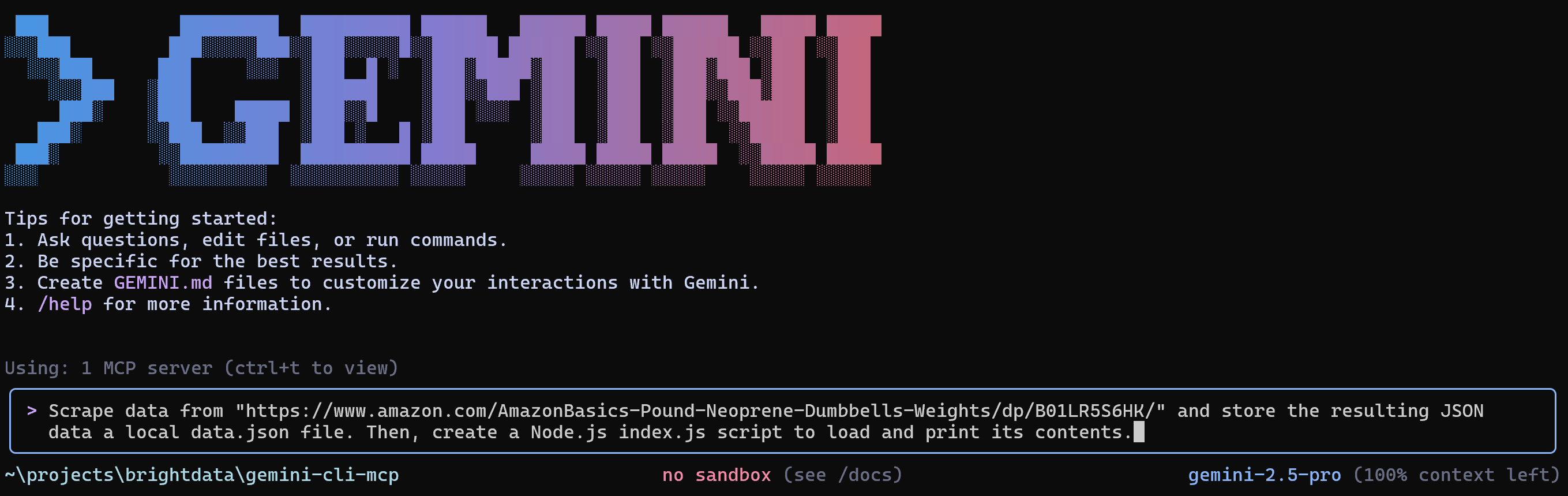 L'invite de la CLI de Gemini