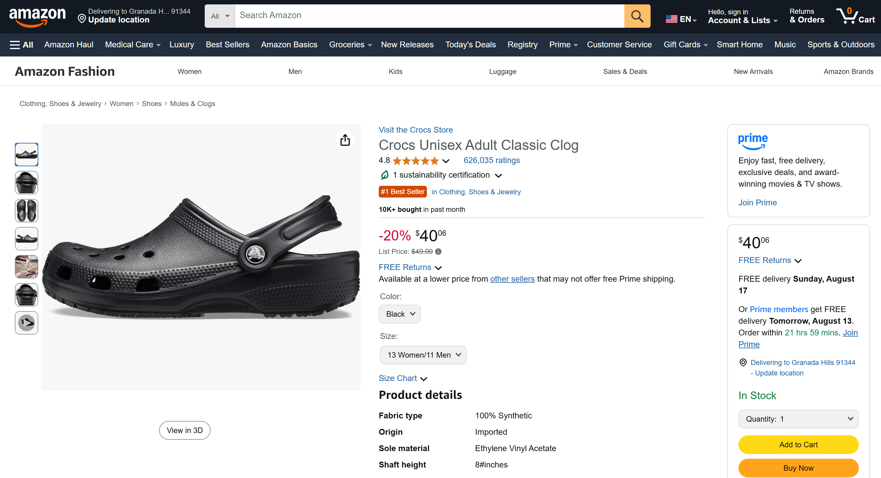 La page du produit Amazon utilisée comme cible dans l'invite