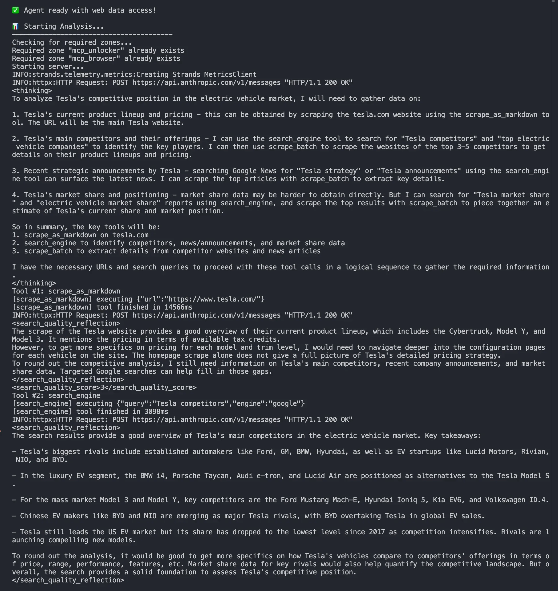 The agent demo including the output in the terminal.png
