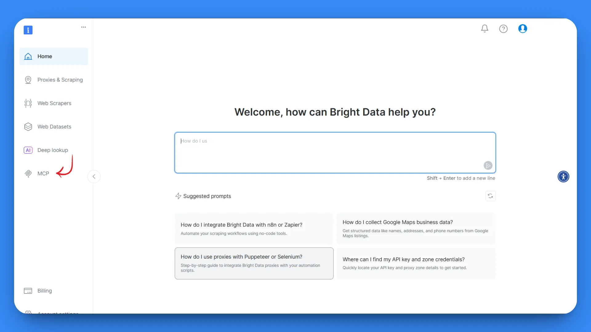 'MCP' on the sidebar menu