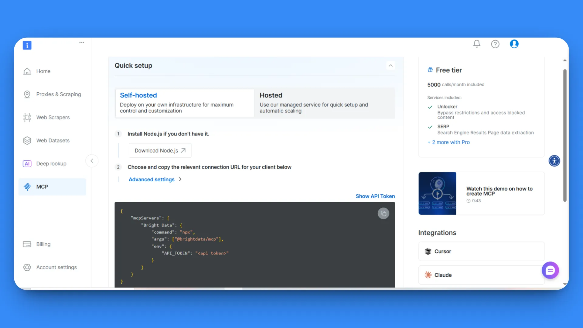 Web MCP section in the control panel