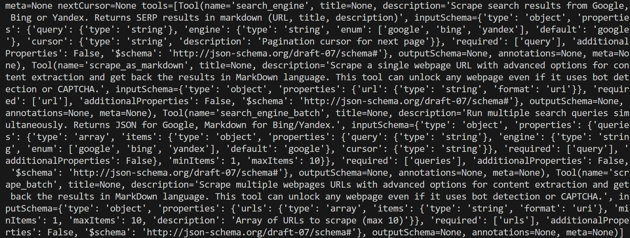 The “print(tools)” output