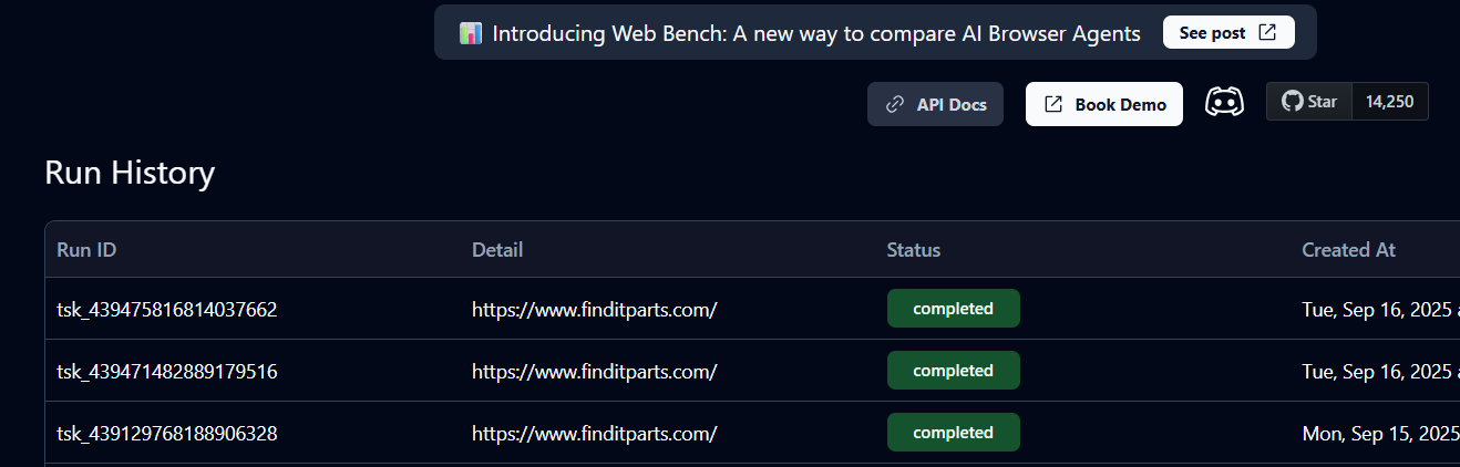 Checking the run history