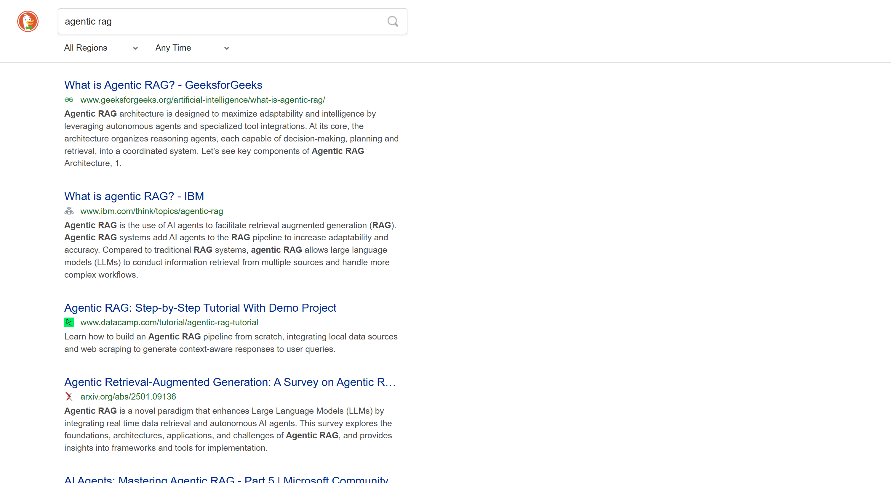 An example of the static version of a DuckDuckGo SERP
