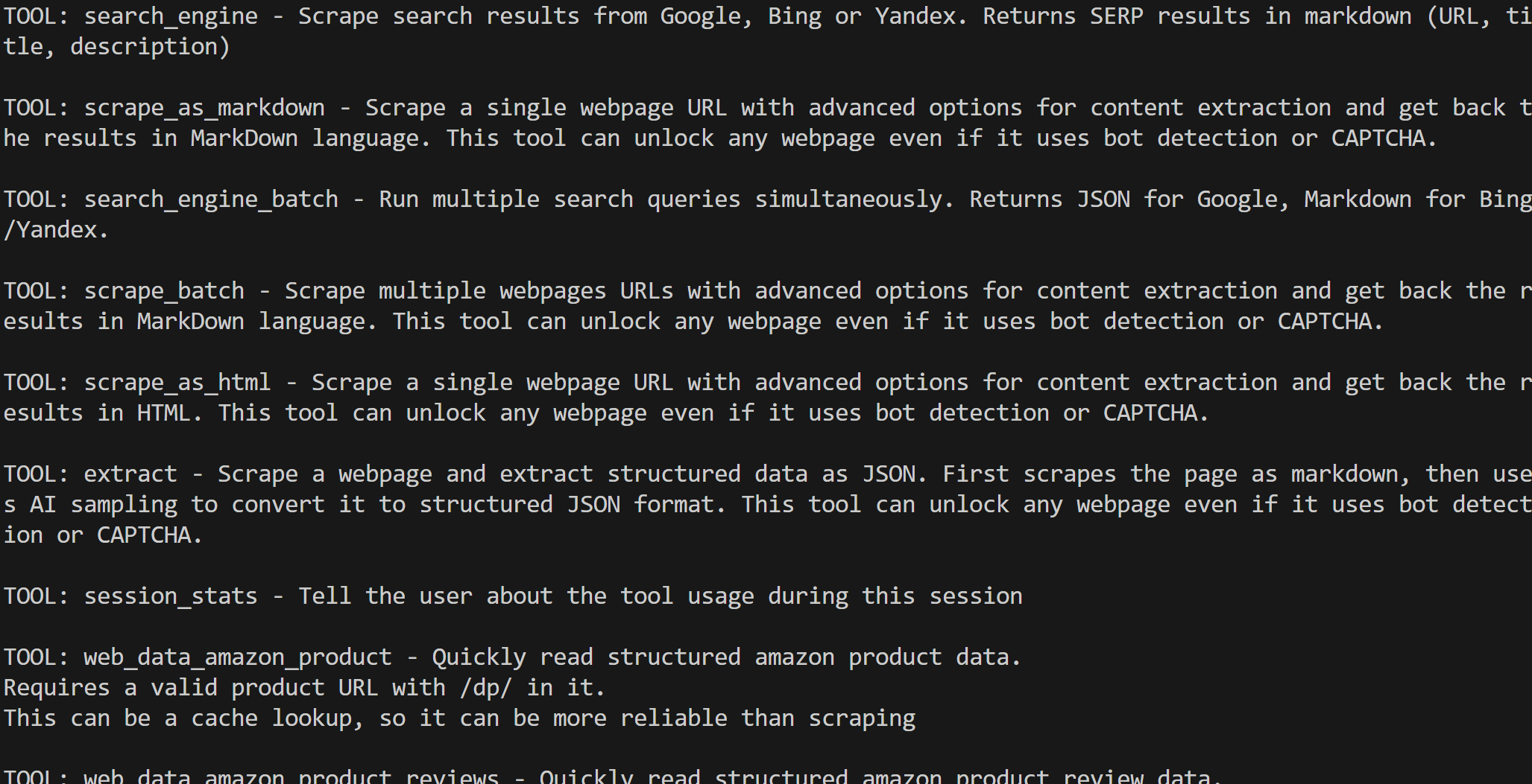 The list of tools with Pro mode enabled