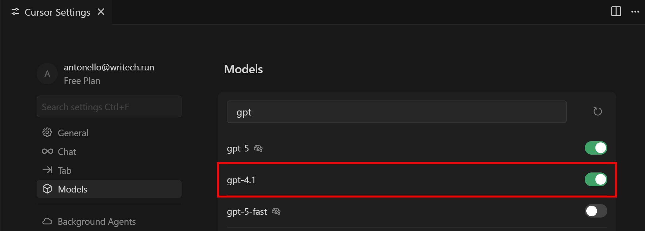 Enabling the “gpt-4.1” option