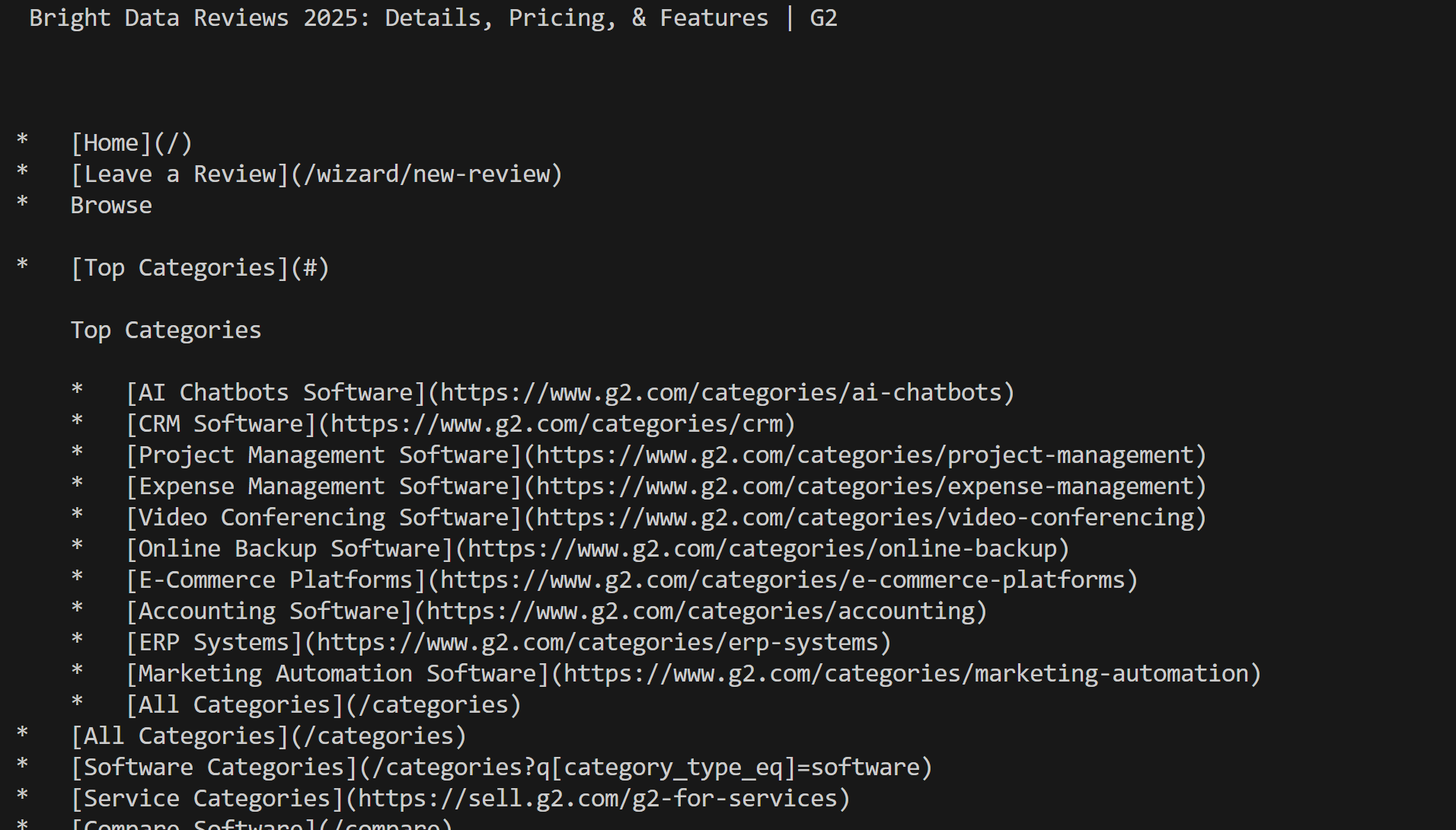 The Markdown output produced by Web Unlocker