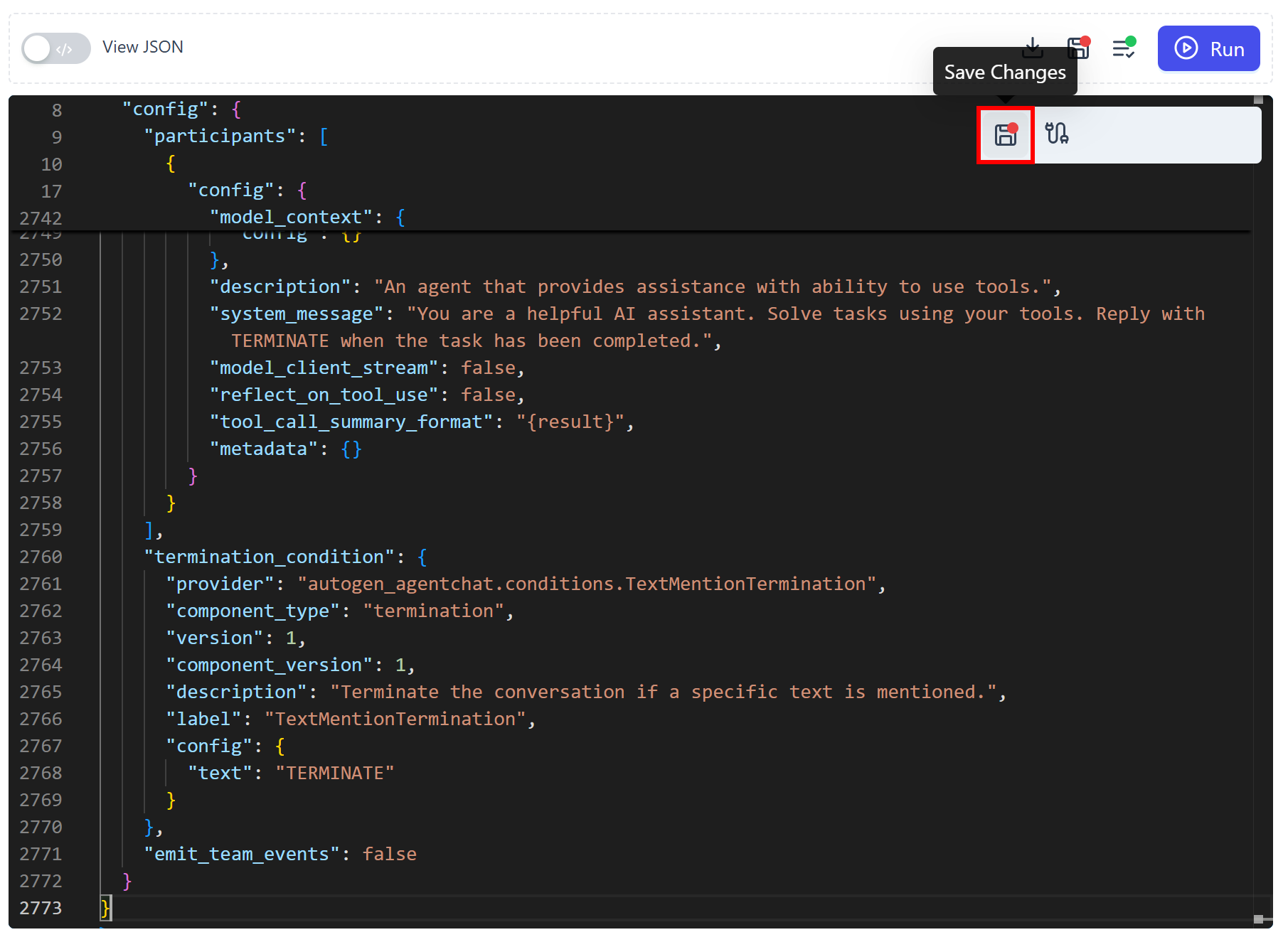 Pressing the “Save Changes” button