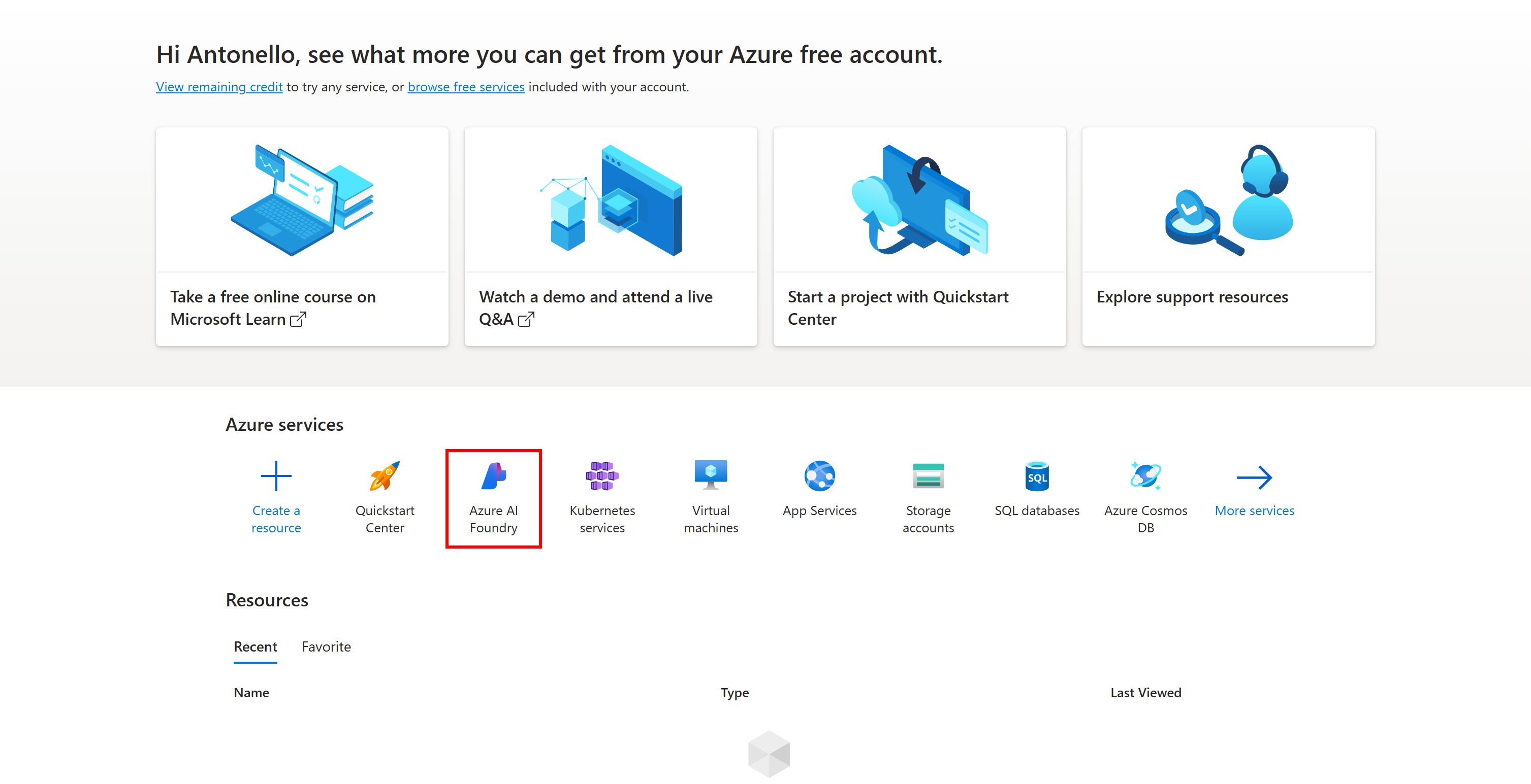 The Azure AI Foundry management page