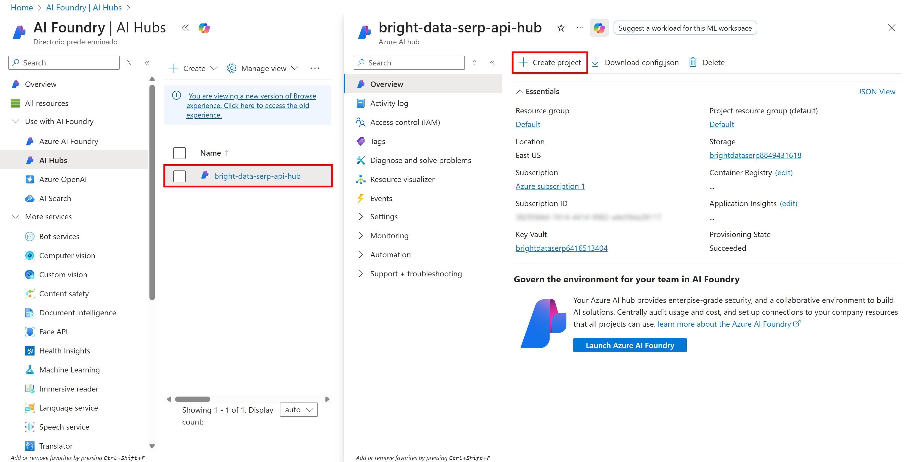 Pressing the “Create project” button