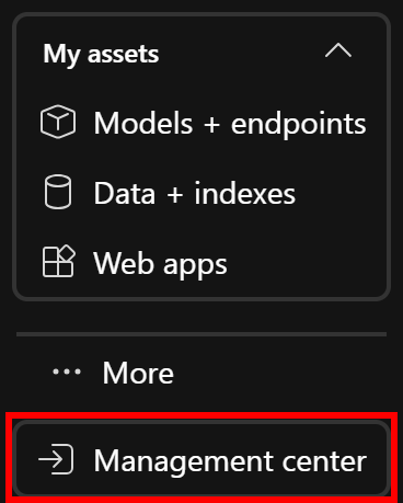 Selecting the “Management center” option in the menu