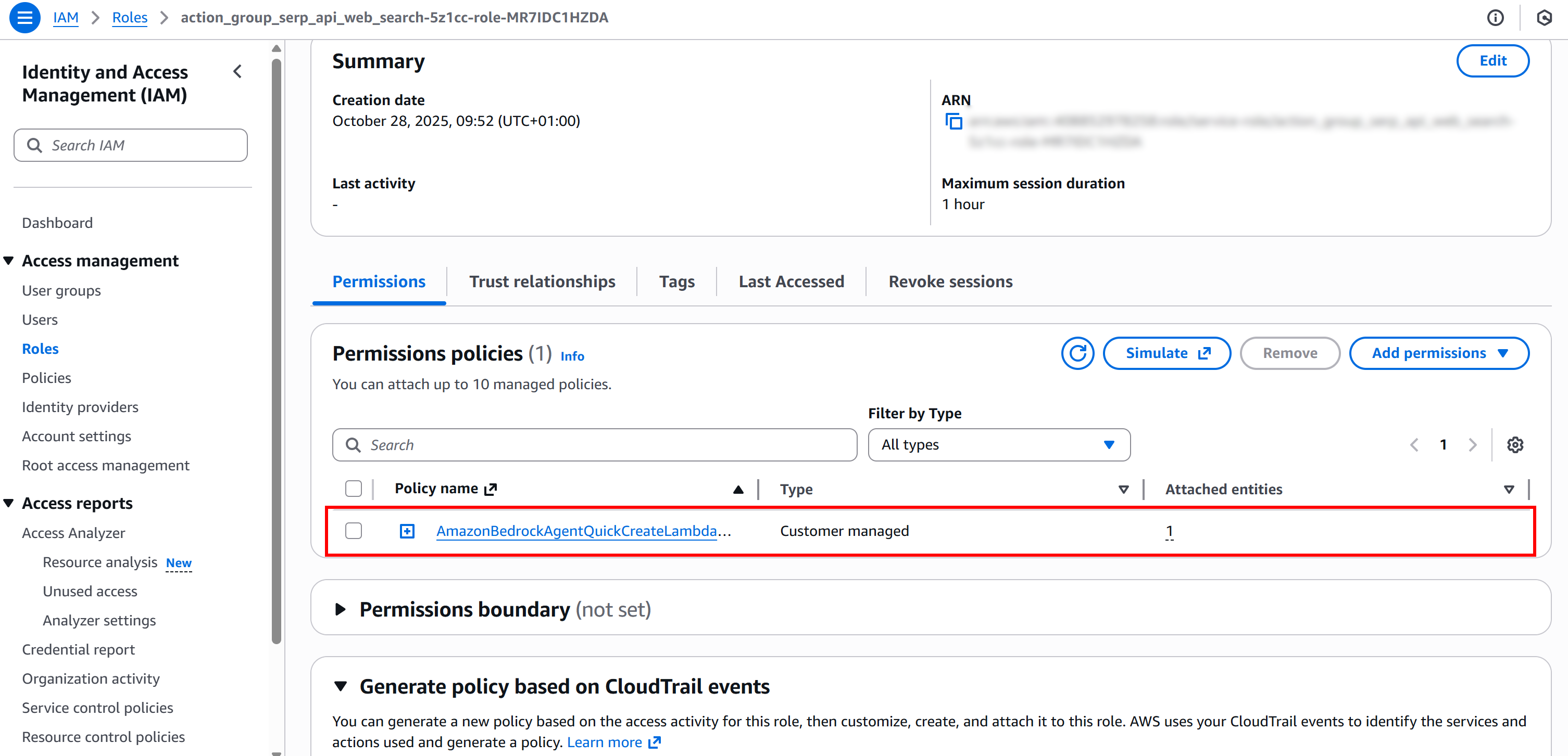 Selecting the permission policy