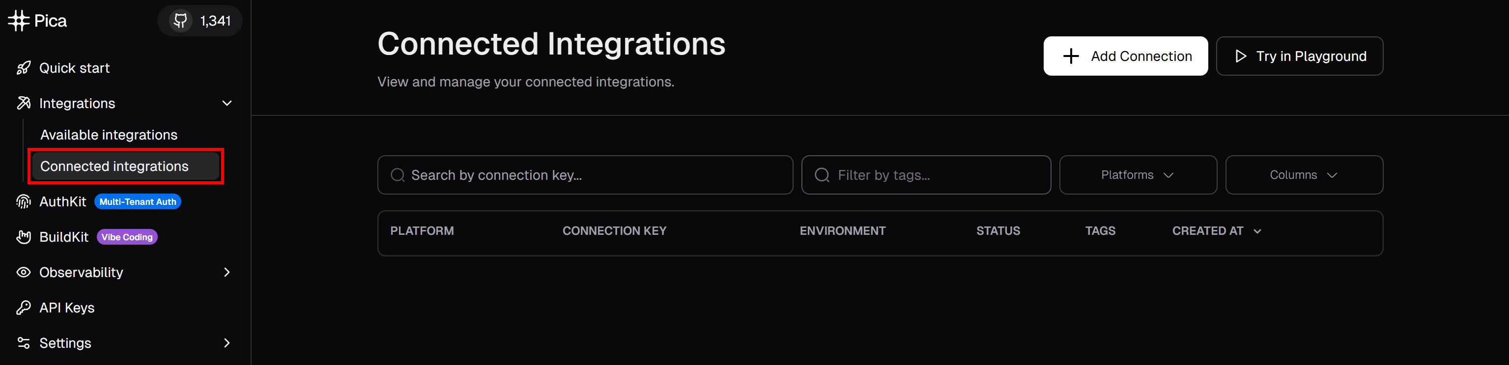 Clicking on "Connected integrations"