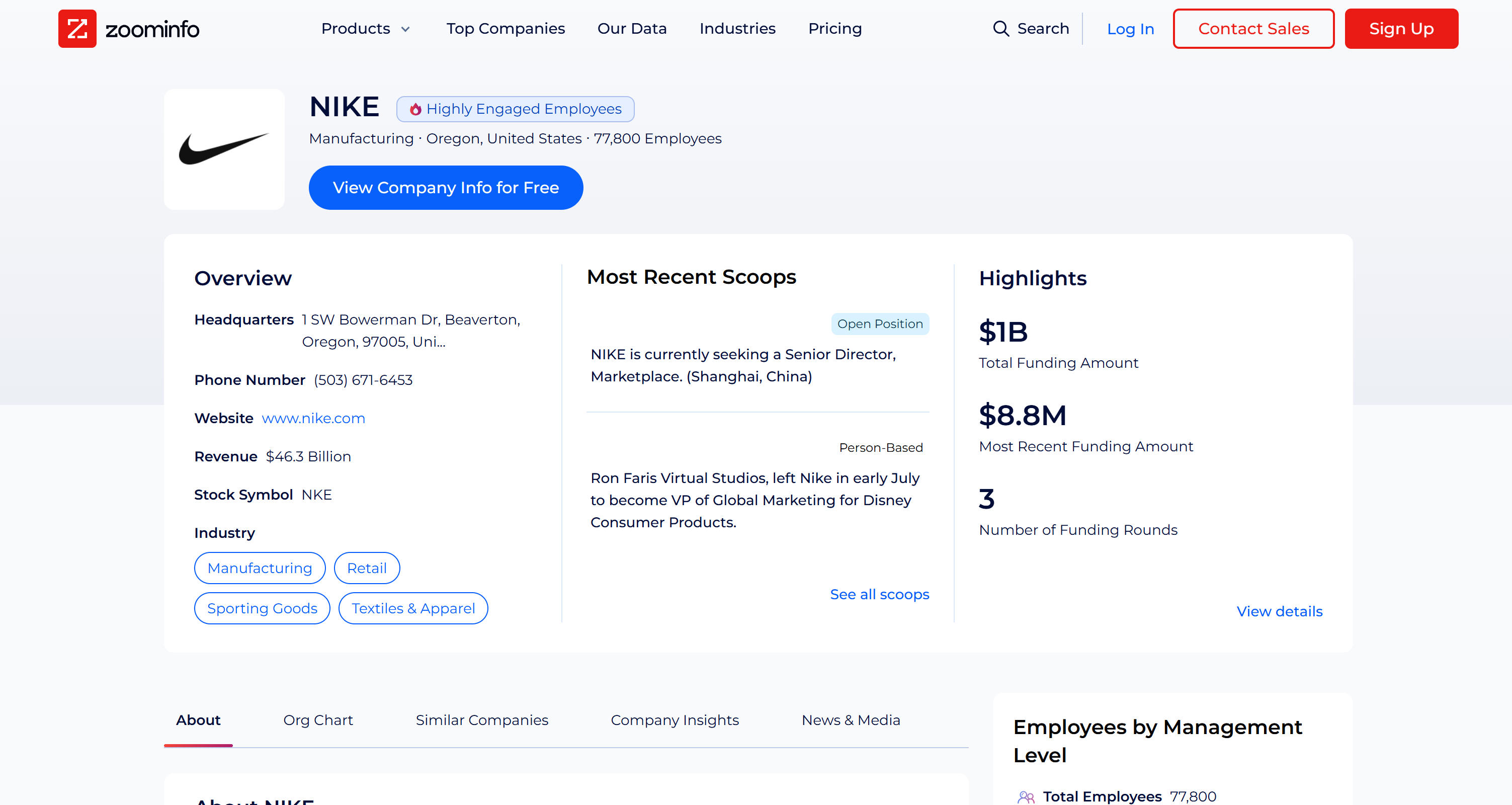 The target ZoomInfo company profile page