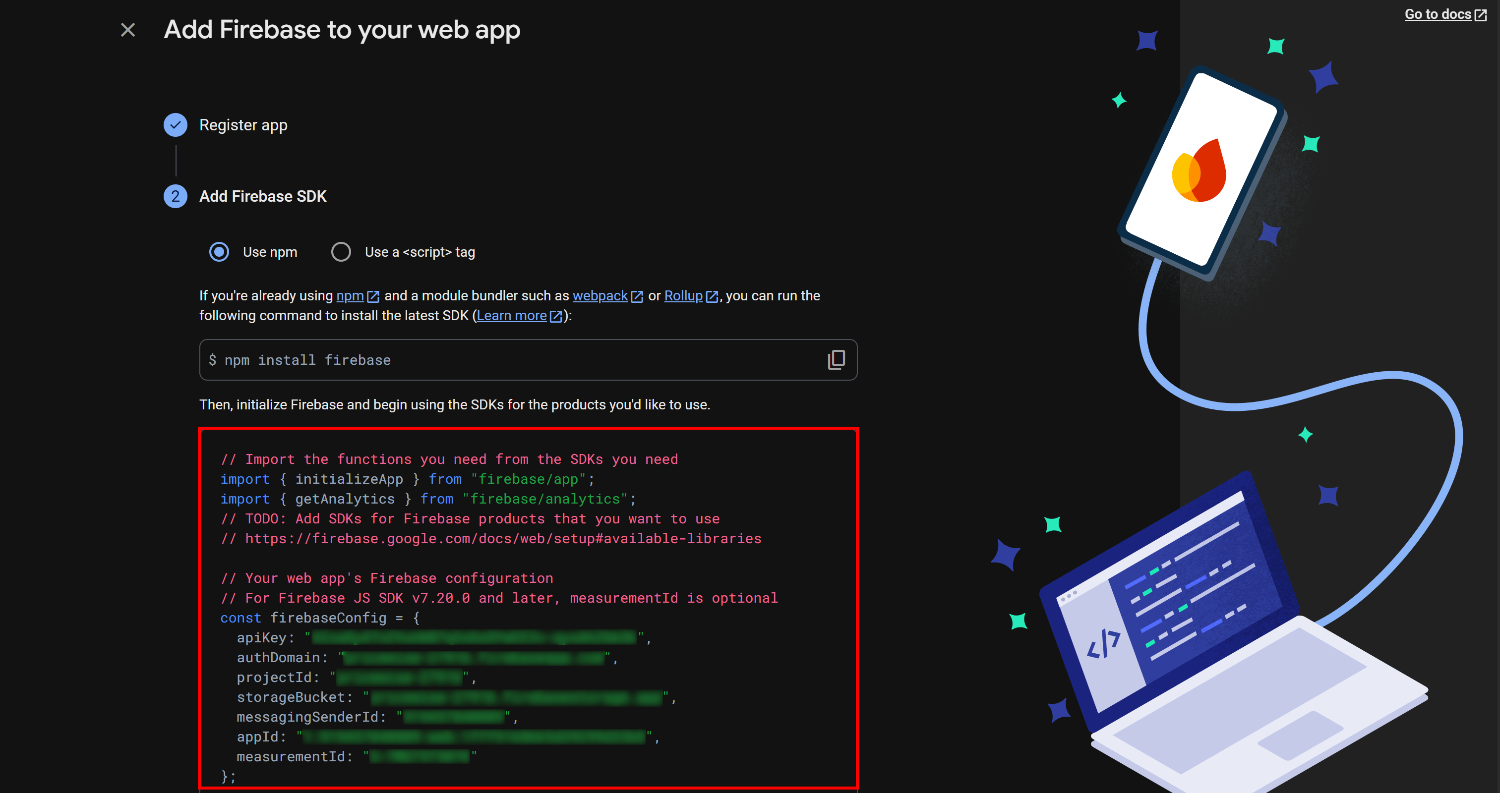 The Firebase connection credentials