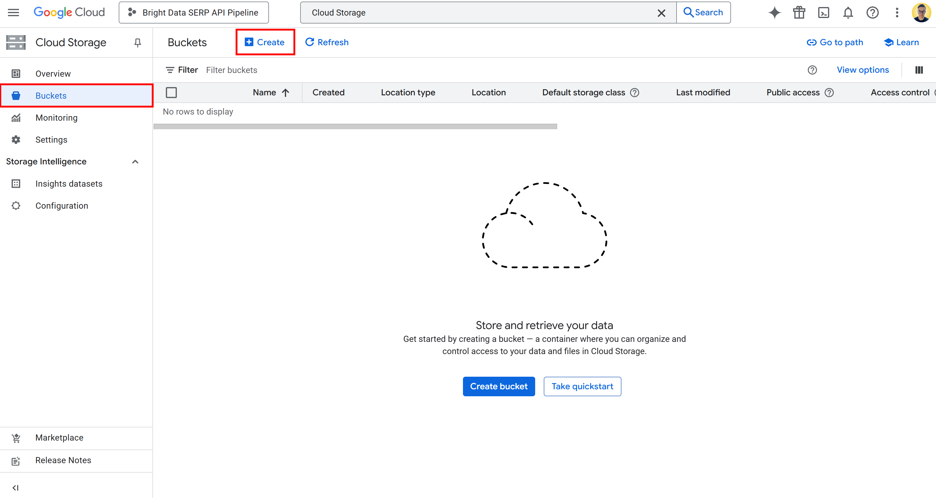 Locating and clicking the “Create” button