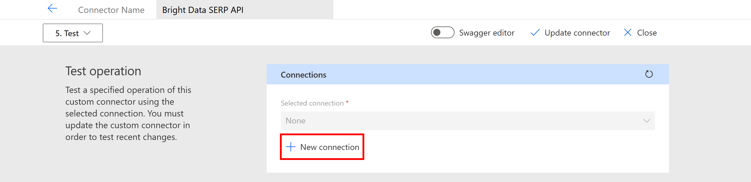 Pressing the “New connection” button