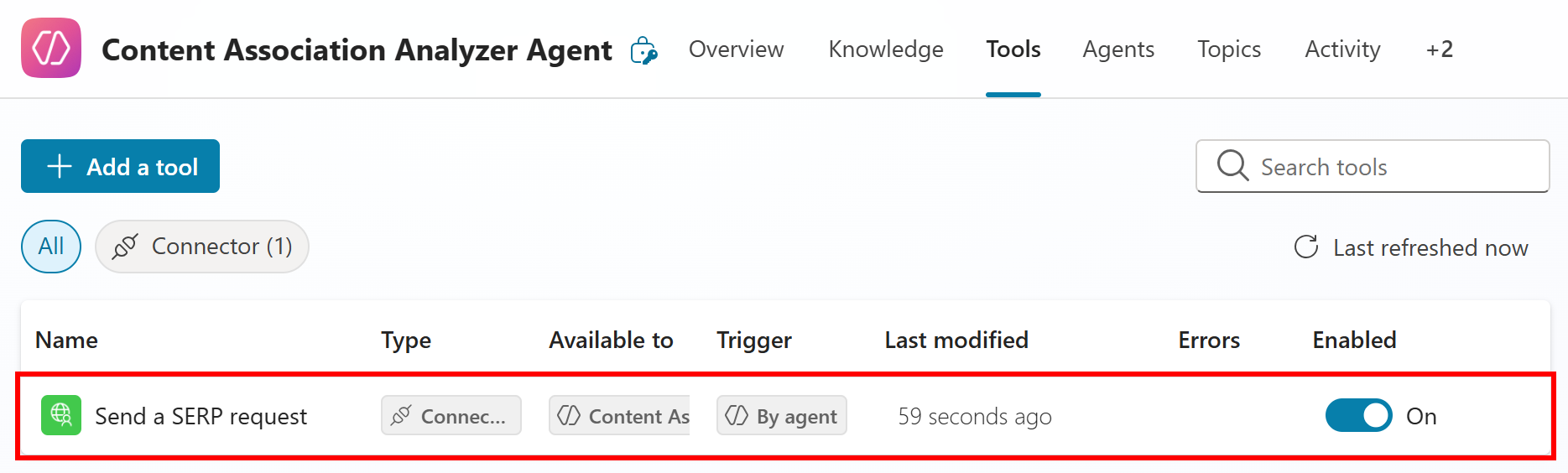 Note the enabled connection
