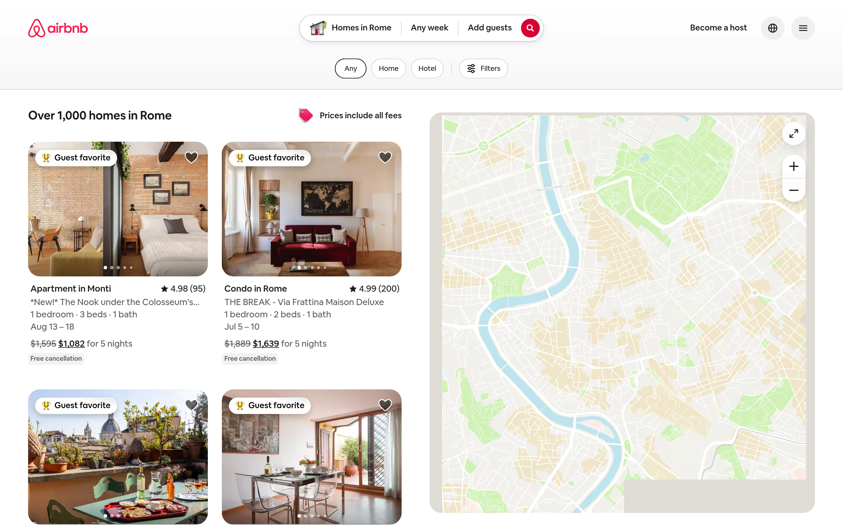 Résultats de recherche Airbnb tels qu'un navigateur les voit