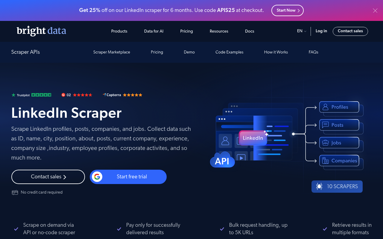 Page de l'API LinkedIn Scraper de Bright Data