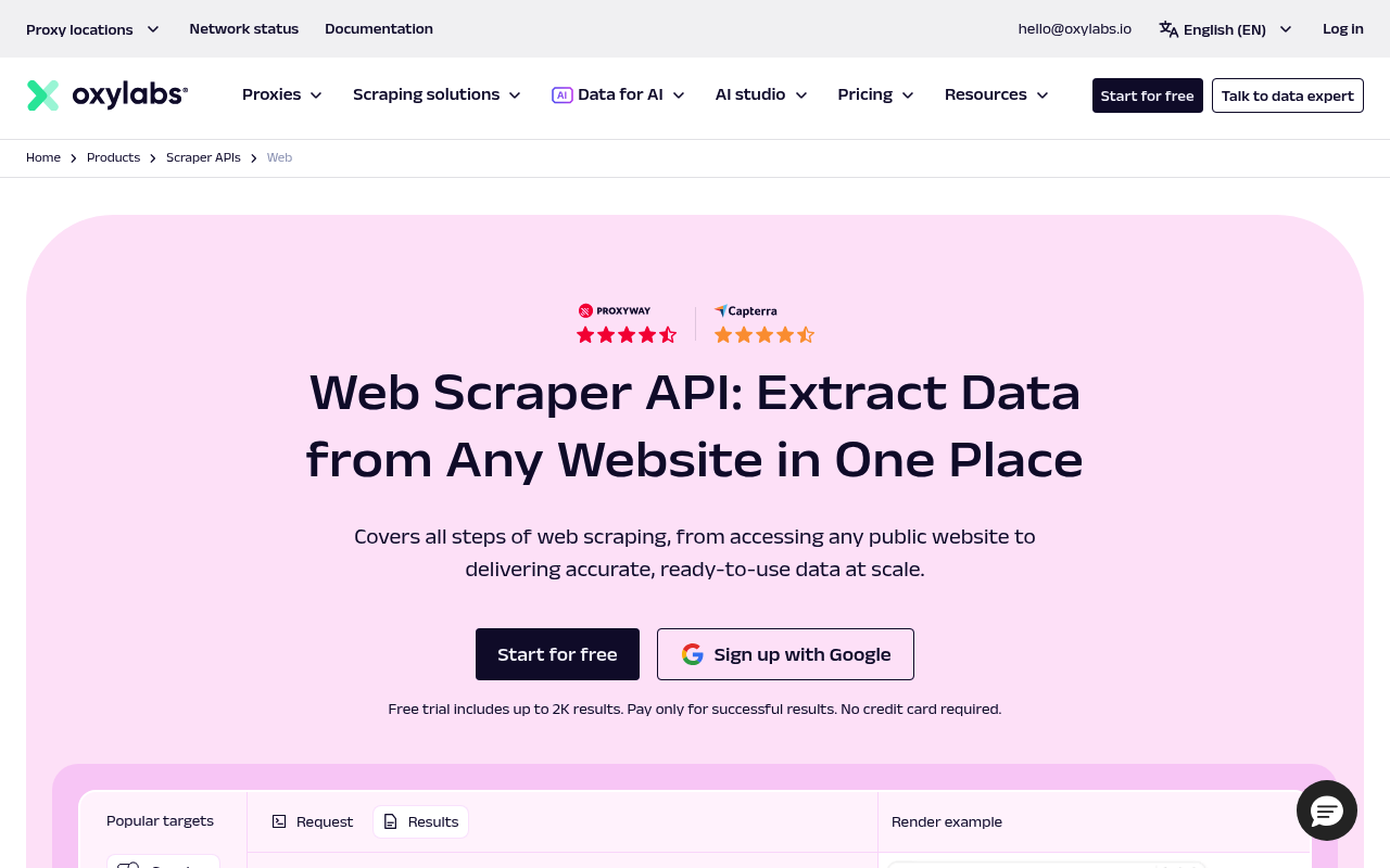 API Web Scraper d'Oxylabs