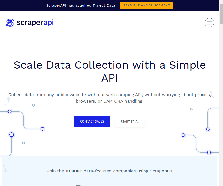 Page d'accueil de ScraperAPI