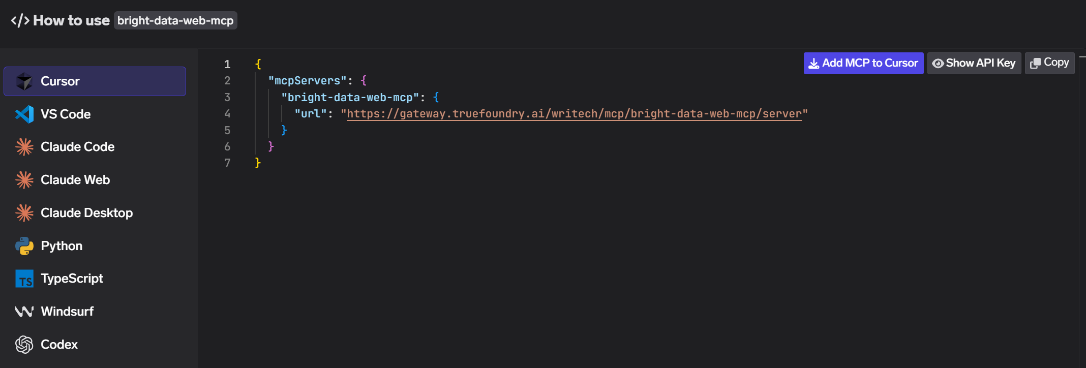 Les configurations exposées par la section « Comment utiliser bright-data-web-mcp »